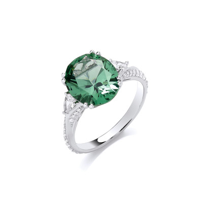 Silver & Green Tourmaline Cubic Zirconia Brilliance Ring