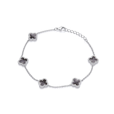Silver & Black Enamel Modern Vintage Clover Bracelet