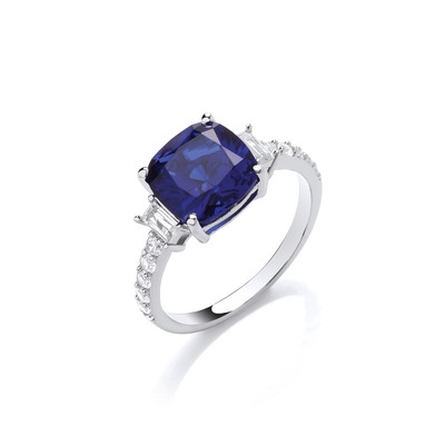 Silver and Sapphire Cubic Zirconia Dazzle Cocktail Ring