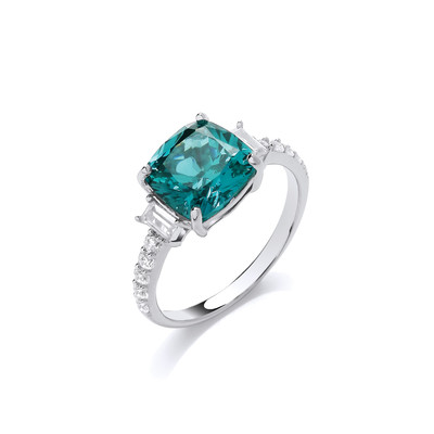 Silver and Tourmaline Cubic Zirconia Dazzle Cocktail Ring