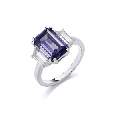 Silver and Tanzanite Cubic Zirconia Elegance Cocktail Ring