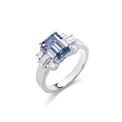 Silver and Aqua Cubic Zirconia Deco Style Cocktail Ring