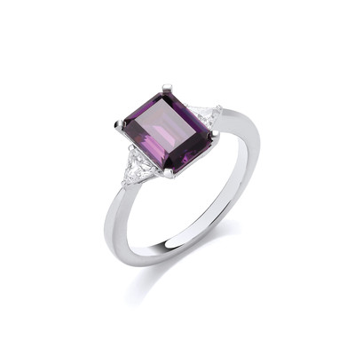 Classic Silver and Amethyst Cubic Zirconia Ring