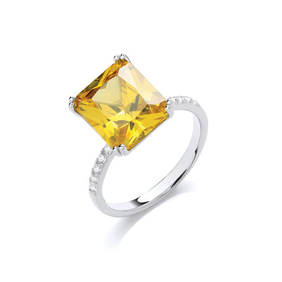 Silver & Yellow Fire Opal Cubic Zirconia Ring