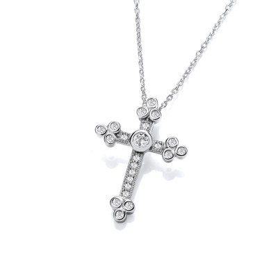Silver & Cubic Zirconia Cathedral Cross Necklace