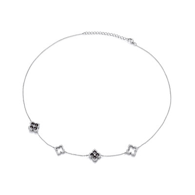 Silver & Black Enamel Clover Leaf Necklace