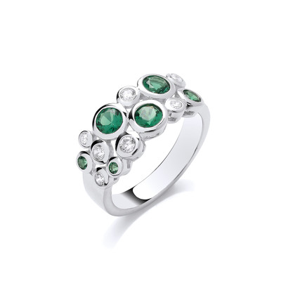 Silver & Emerald Cubic Zirconia Midi Bubble Ring