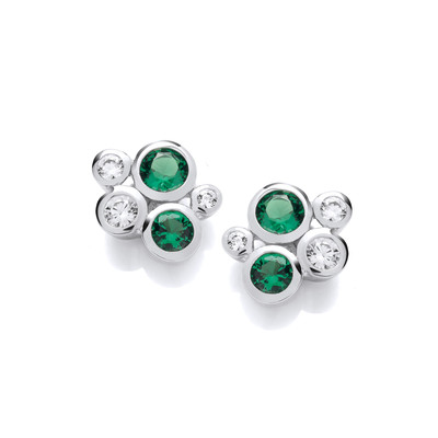 Silver & Emerald Cubic Zirconia Bubble Cluster Earrings