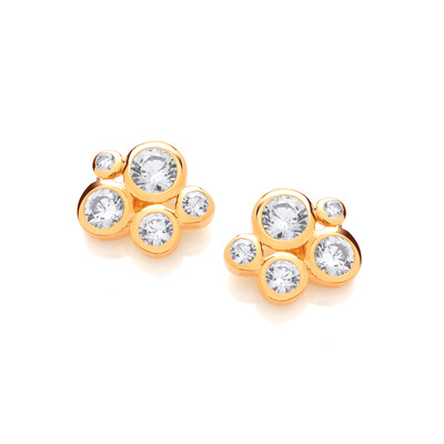 Silver, Gold & Cubic Zirconia Bubble Cluster Earrings