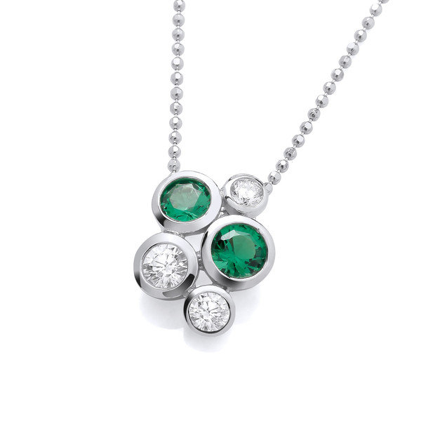 Silver & Emerald Cubic Zirconia Bubble Cluster Pendant without Chain