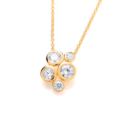 Silver, Gold & Cubic Zirconia Bubble Cluster Necklace