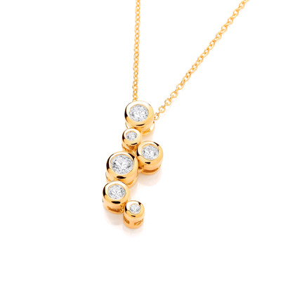 Silver, Gold & Cubic Zirconia Cascading Bubbles Necklace
