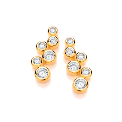 Silver, Gold & Cubic Zirconia Cascading Bubbles Earrings
