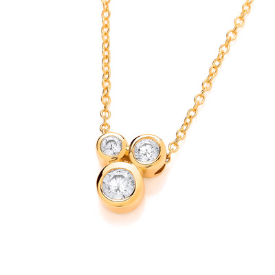 Silver, Gold & Cubic Zirconia Triple Bubble Necklace