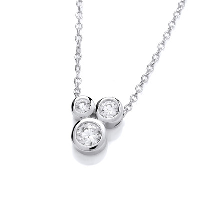 Silver & Cubic Zirconia Triple Bubble Necklace