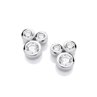 Silver & Cubic Zirconia Triple Bubble Earrings