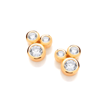 Silver, Gold & Cubic Zirconia Triple Bubble Earrings
