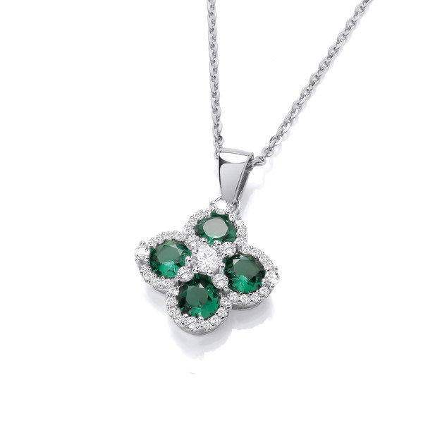Silver & Emerald Cubic Zirconia Vintage Clover Pendant without Chain