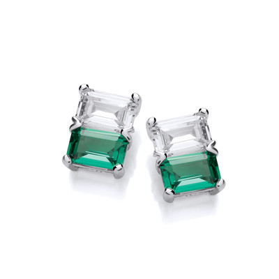 Deco Diamond & Emerald Cubic Zirconia Earrings