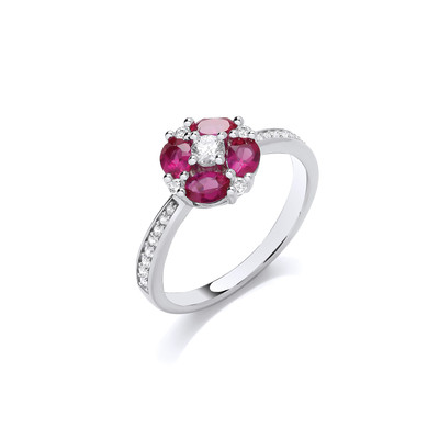 Silver & Ruby Cubic Zirconia Vintage Clover Ring