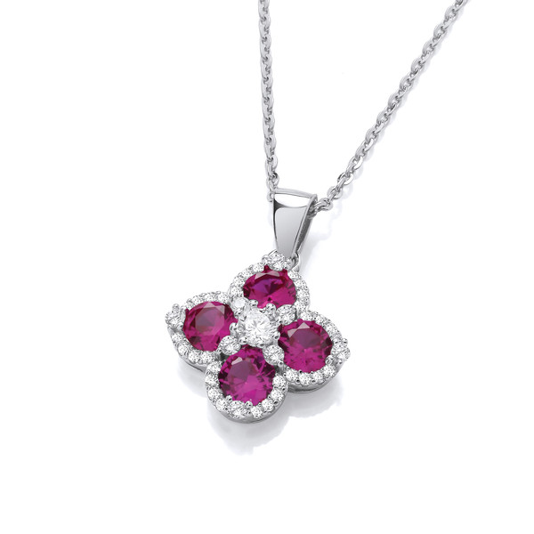 Silver & Ruby Cubic Zirconia Vintage Clover Pendant without Chain