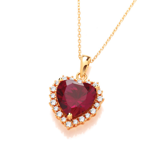 Silver, Gold & Ruby Cubic Zirconia Heart of India Pendant without Chain