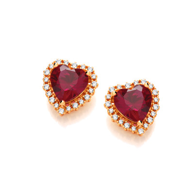 Silver, Gold & Ruby Cubic Zirconia Heart of India Earrings