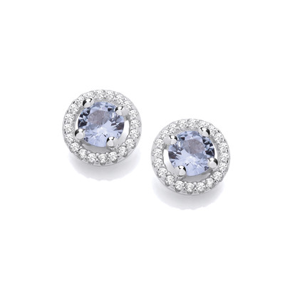Silver & Aqua Cubic Zirconia Halo Earrings
