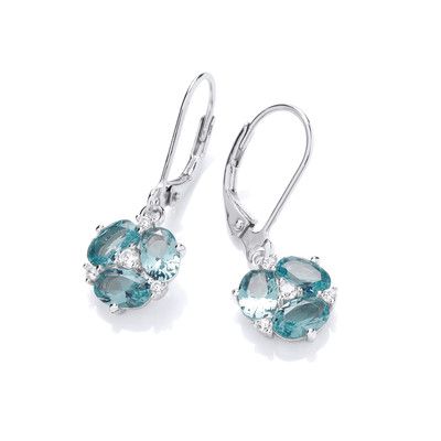 Silver & Aqua Cubic Zirconia Lily Earrings