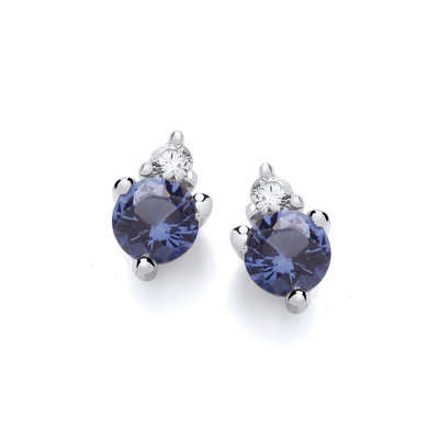 Silver & Tanzanite Cubic Zirconia Special Solitaire Earrings