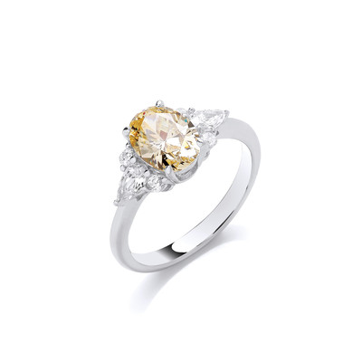 Silver & Oval Citrine Cubic Zirconia Ring