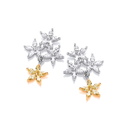Silver, Gold & Cubic Zirconia Star Cluster Earrings