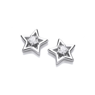 Silver & Cubic Zirconia Solitaire Star Earrings