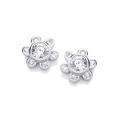 Silver & Cubic Zirconia Cute Daisy Earrings