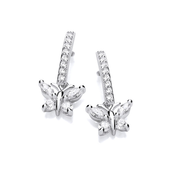Silver & Cubic Zirconia Butterfly Drop Earrings