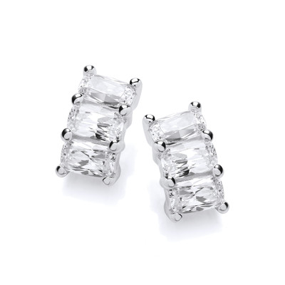 Deco Silver & Princess Cut Cubic Zirconia Earrings