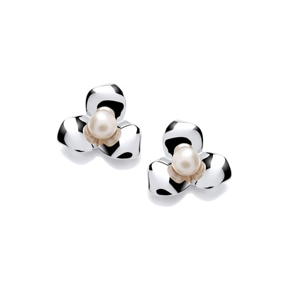 Silver & Freshwater Pearl Flower Earrings