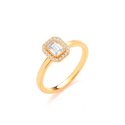 Silver, Gold & Cubic Zirconia Simple Deco Ring