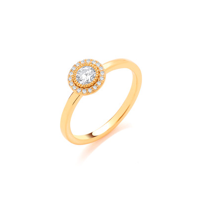 Silver, Gold & Cubic Zirconia Simple Halo Ring