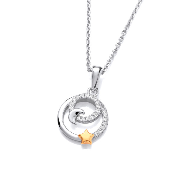 Silver, Gold Star & Cubic Zirconia Solar Eclipse Pendant without Chain