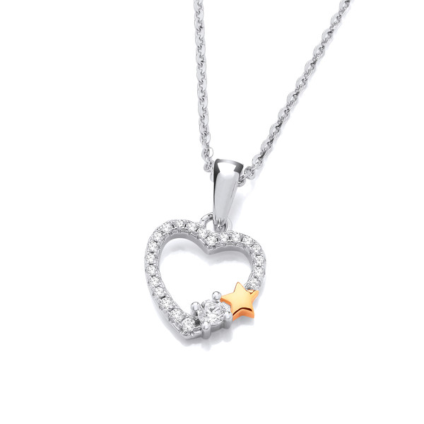 Silver, Gold & Cubic Zirconia Heart of the Galaxy Pendant without Chain