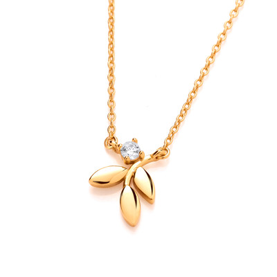 Silver, Gold & Cubic Zirconia Falling Leaf Necklace
