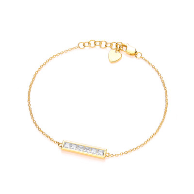 Silver, Gold & Cubic Zirconia Bar Bracelet