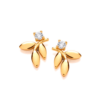 Silver, Gold & Cubic Zirconia Falling Leaf Earrings