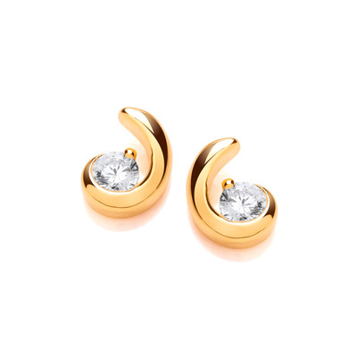 Silver, Gold & Cubic Zirconia Comma Earrings
