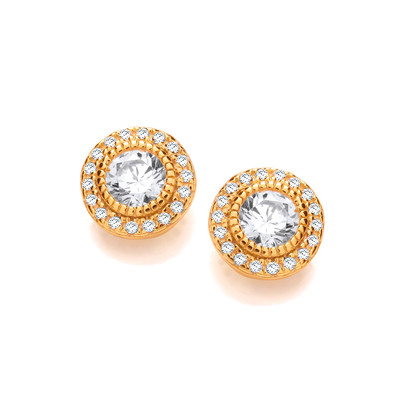 Silver, Gold & Cubic Zirconia Simple Halo Earrings