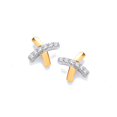 Silver, Gold & Cubic Zirconia Kiss Earrings