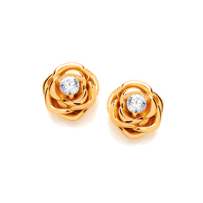 Silver, Gold & Cubic Zirconia Rose Earrings