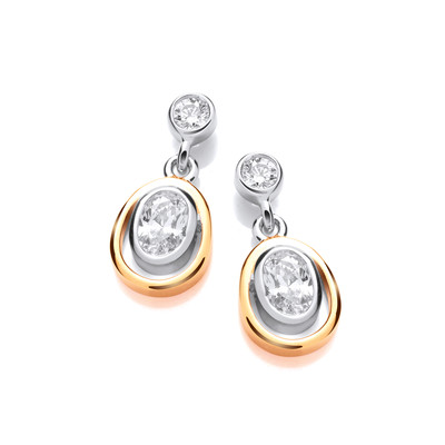 Silver, Gold & Cubic Zirconia Rennie Mackintosh Style Earrings