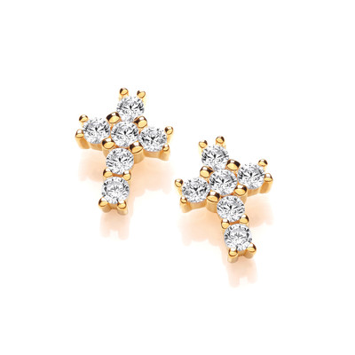 Silver, Gold & Cubic Zirconia Mini Cross Earrings